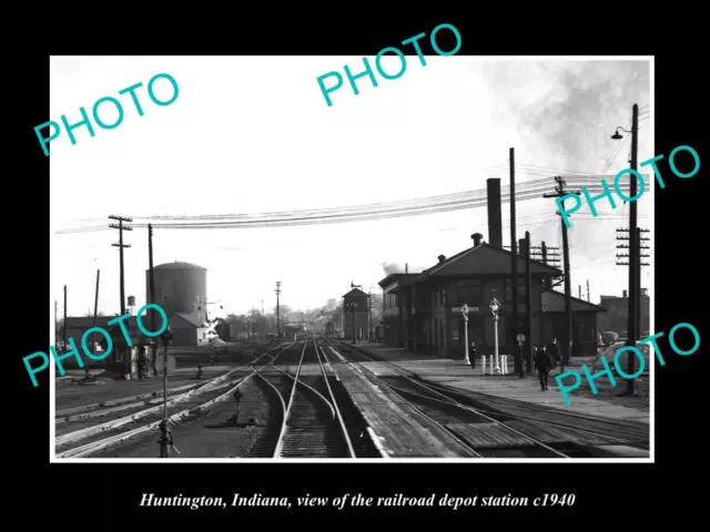 OLD LARGE HISTORIC PHOTO OF HUNTINGTON INDIANA THE RAILROAD DEPOT STATION c1940