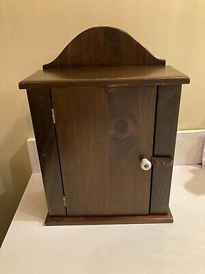 Vintage Wood spice/medicine Wall Cabinet. Dark Stained, 12” X 10”x 5.25”
