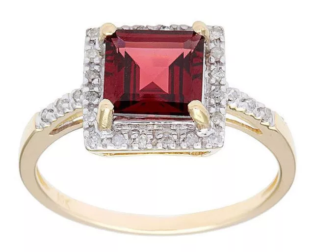 10k Yellow Gold 1.65ct Square Garnet and Pave Diamond Ring