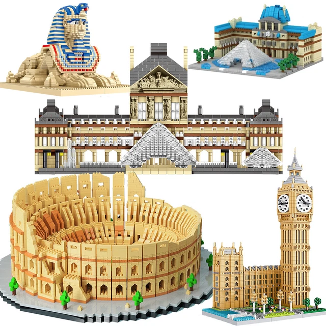World 7 Wonders Colosseum Eiffel Tower London Big Ben Building Blocks Toy