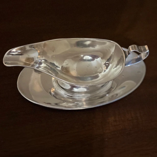 Antique Webster Sterling Silver Gravy Sauce Boat w/ Matching Sterling Dish Rare 