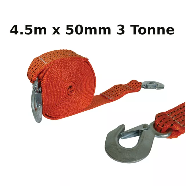 Heavy Duty TOW ROPE 3 TONNE 4.5M X 50MM Silverline 633636, Zinc Plated Hooks