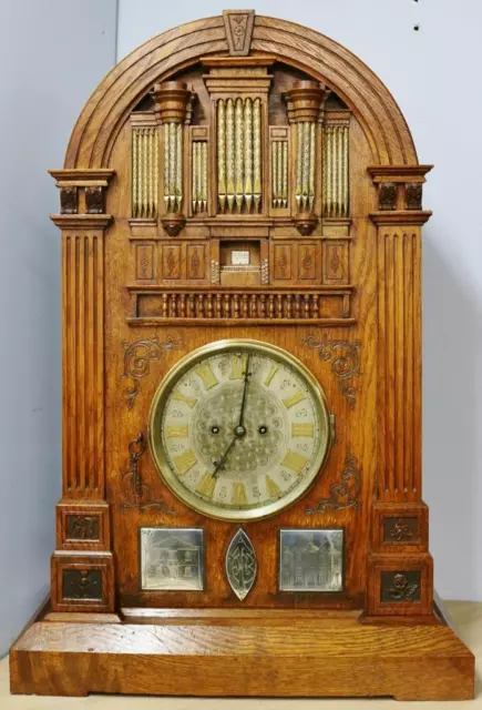 Rare Huge Antique English Oak Twin Fusee Cathedral Organ Design Bracket Clock