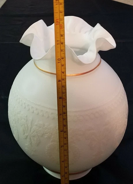 Vtg Large Victorian VV MADE IN FRANCE Satin White Embossed Glass Lamp Shade 10