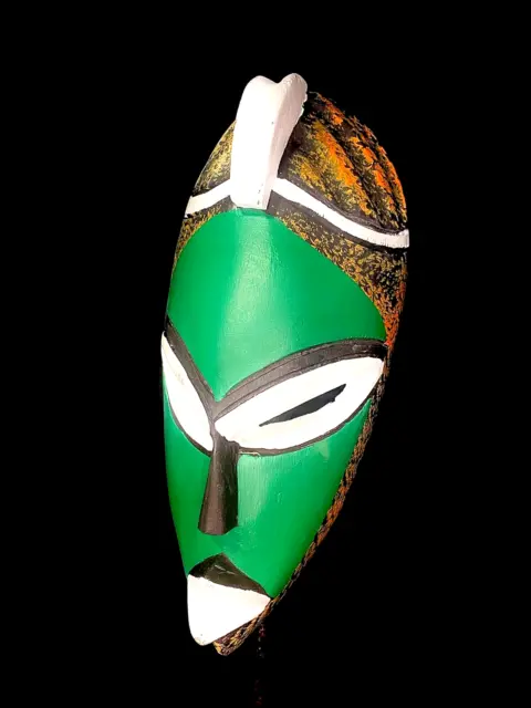 special handmade traditional African mask made of wood, green in color-6116
