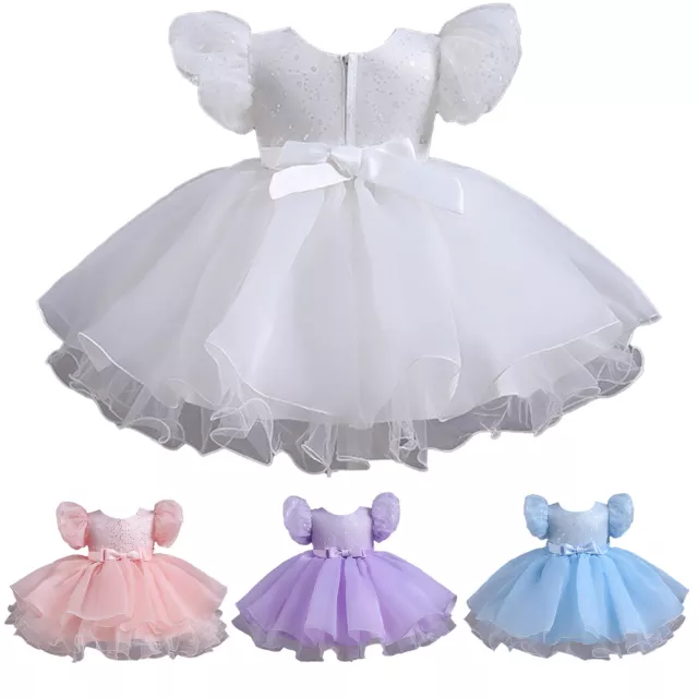 Infant Baby GirlsTutu Dress Baptism Christening Wedding Birthday Party Gown