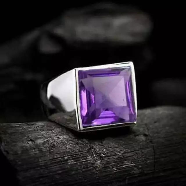 Excellent 9.40 CT Engagement Amethyst Men Fabulous Ring in 935 Argentium Silver