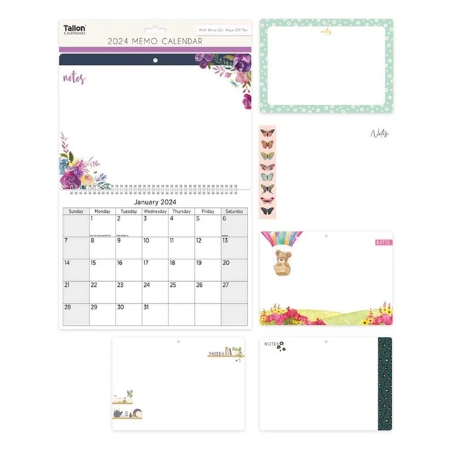 2024 MONTHLY MEMO Illustrated Wall Calendar Family Organiser With Pen