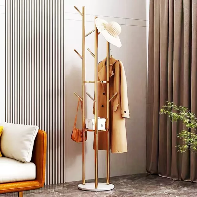 Tall Coat Rack Hat Clothes Stand Hanger Garment Hook Tree Metal Organizer Gold