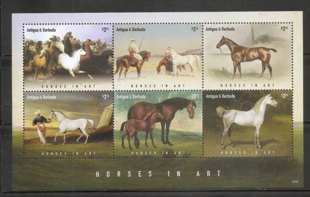 Antigua-et-Barbuda, chevaux dans l'art. Feuille miniature.MNH