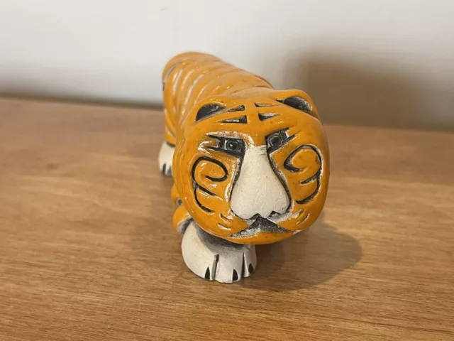 Artesania Rinconada Bengal Tiger Clay Figurine, Signed Uruguay Carved