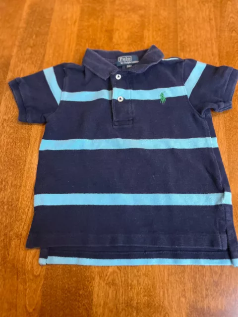 Ralph Lauren 24 Month Toddler Boy Short Sleeve Polo Button Shirt -  Blue Striped