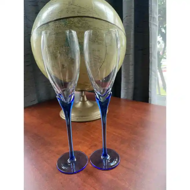 Pair of Blue Stem Wine or water goblets