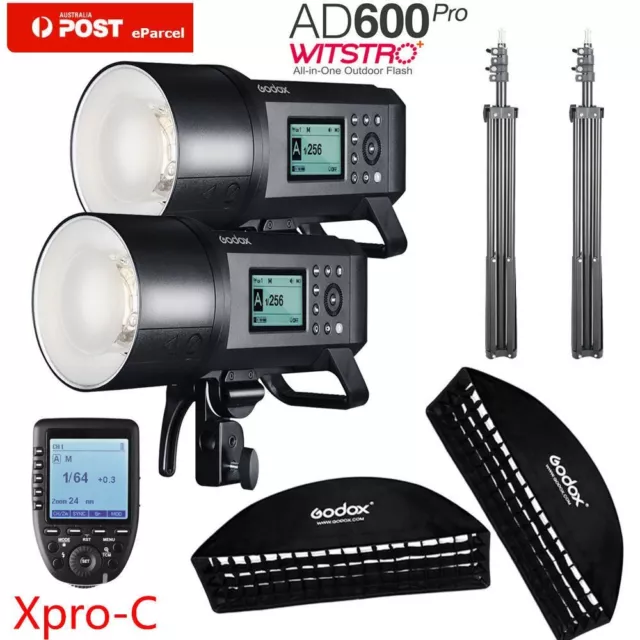 2*Godox AD600Pro 600Ws TTL Flash+35*160 Grid softbox+2m Stand+XPRO-C For Canon