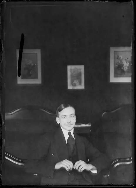 6x9cm Black & White Photo Negative Glass Plate Portrait Men's France Collection