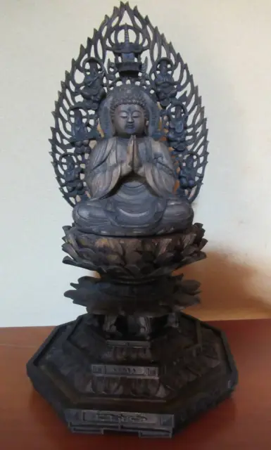 Buddhist Art Era Wooden Carved Seated Buddha Statue Antique from Japan