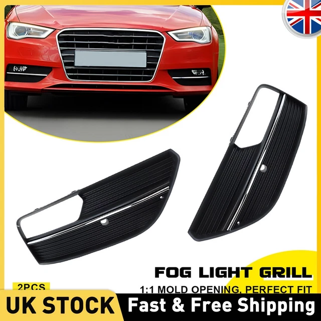 Honeycomb Fog Light Grille Covers For Audi A3 S-Line & S3 (2013-2017) – Gloss Black Front Bumper Set (L+R)