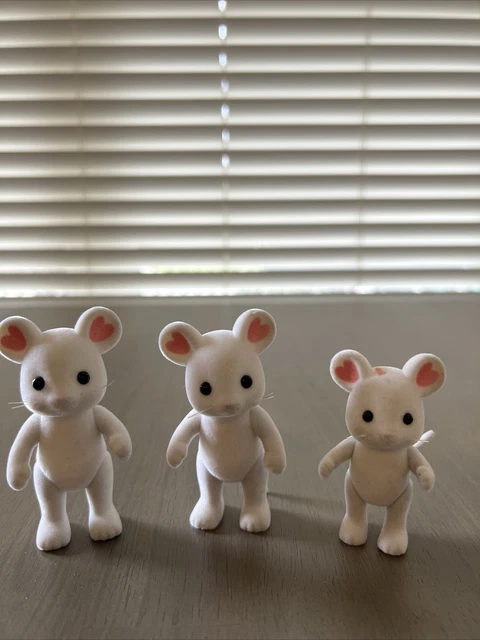 Calico Critters White Mice Lot Of 3, Movable Joints