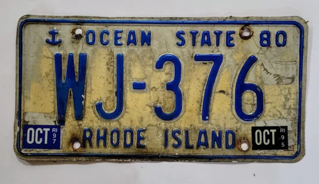 1980 Rhode Island License Plate w/ 95 & 97 Stickers ~ WJ 376 🔥 FREE SHIPPING 🔥