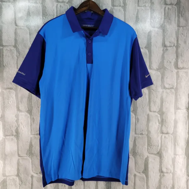 Nike Golf Tour Performance Dri Fit Subaru Polo Shirt Color Block Blue Mens Large