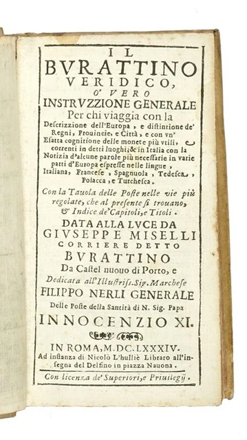 SEICENTINA MISELLI GIUSEPPE Il Burattino Veridico 1684 Roma EUR 350,00 ...