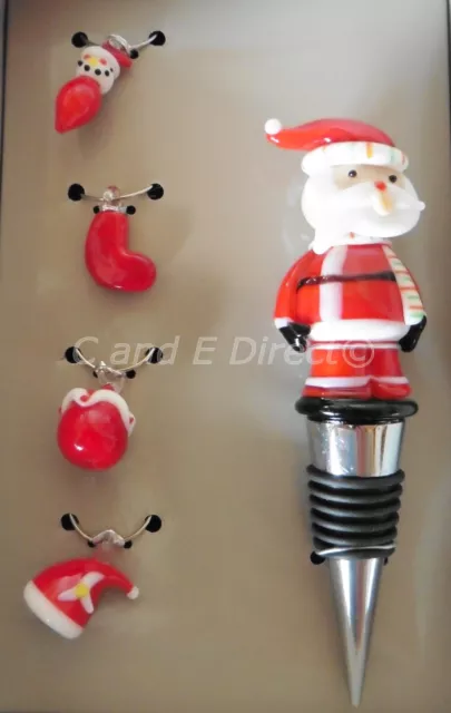 Christmas Wine Bottle Stopper & 4 Wine Glass Charms Perfect for Christmas Party!
