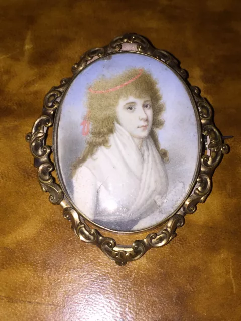 Antike Miniatur Portrait Dame Rokoko Um 1770-1790 Gold