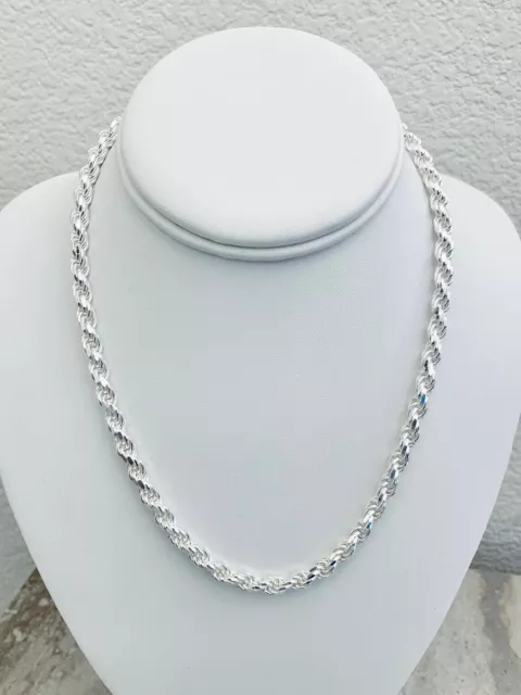 Solid 925 Sterling Silver Italian Rope Chain Mens Necklace 6.5mm - Diamond Cut