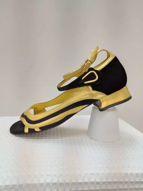 Prada Gold/Black Leather Sandals Size 6