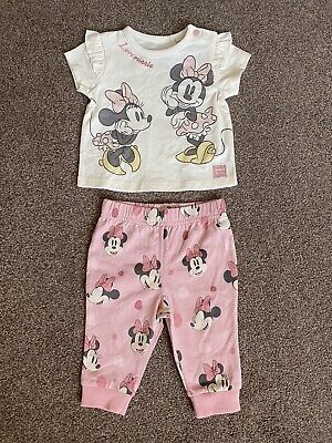 Disney Kids Girls Baby Outfit Age 0-3 Pink Joggers Long sleeve Top Set BNWT