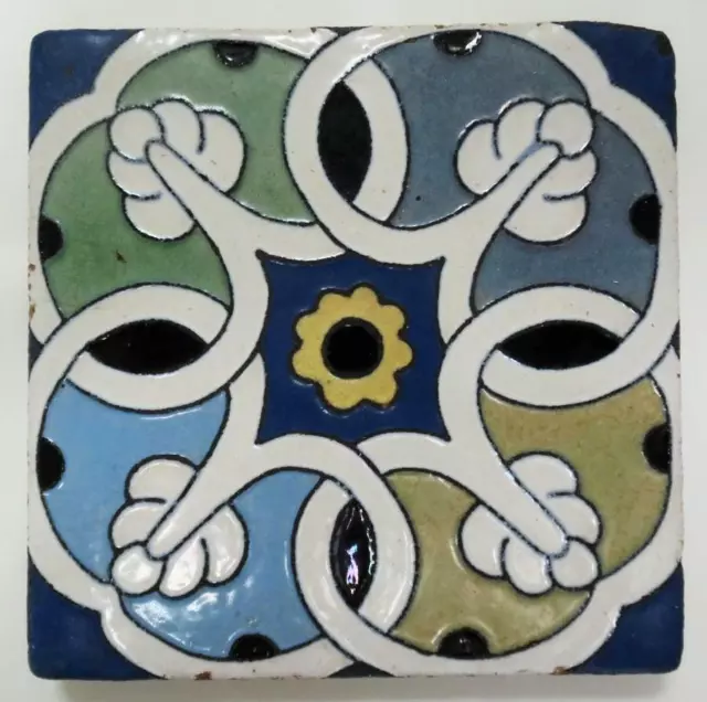 Vtg FLINT FAIENCE Arts Crafts Moorish Design Architectural Pottery Tile 6" x 6"