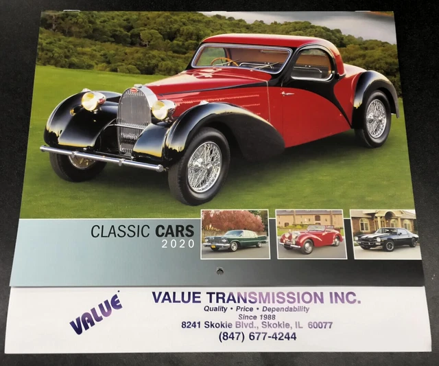 CLASSIC CARS 2020 CALENDAR; Value Transmission, Promotional, NEW 15.54