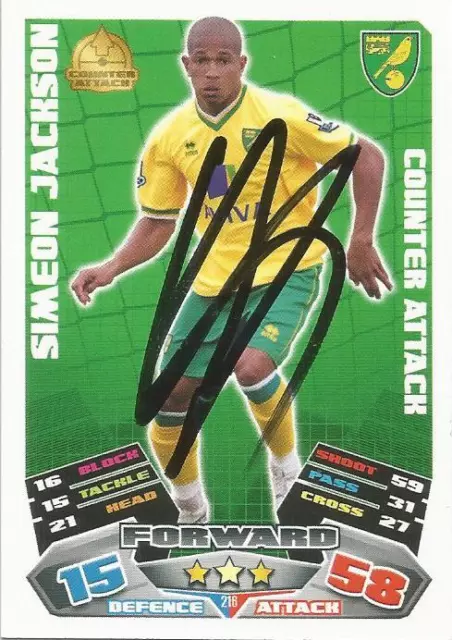 Simeon Jackson Signed Norwich 2011/2012 Match Attax Trading Card+Coa