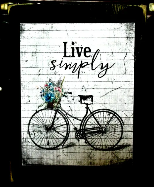 Live Simply Bicycle Flowers Rustic Farmhouse Wood Block Shelf Sitter 3.5X4.5