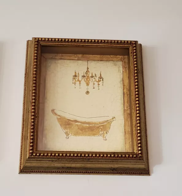 Framed Bath Tub and Chandelier Decor Chic Art Print Golden Relaxation By Studio5