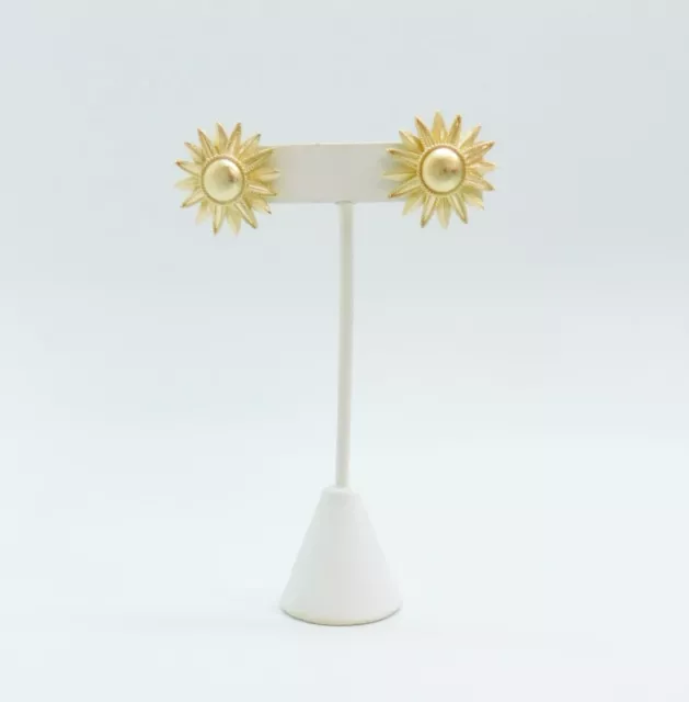 VNTG CROWN TRIFARI Brushed Gold Tone Sun Flower Clip-On Earrings 15.2g ...