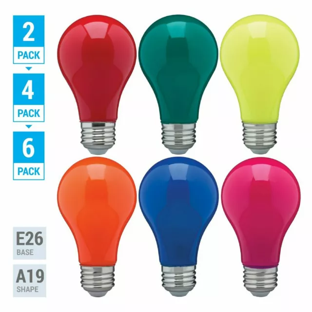 Pack LED BULB BLUE GREEN RED YELLOW ORANGE PINK A19 Medium E26 60W Watt Dimmable