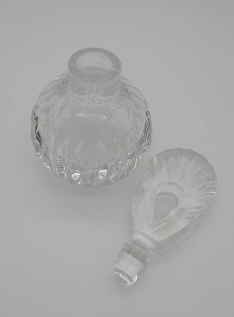 Vintage Peacock Feather style dauber on round clear glass perfume bottle  5.5"