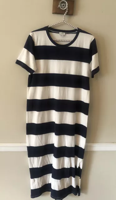 JCrew Womens Size Small Blue White Stripe Maxi Dress Short Sleeve