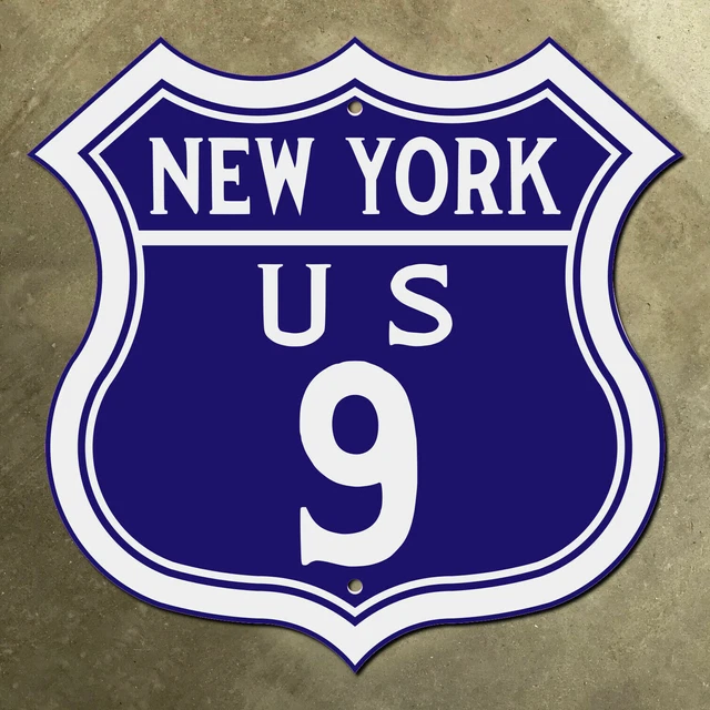 NEW YORK US route 9 highway marker road sign shield 1927 NYC City ...