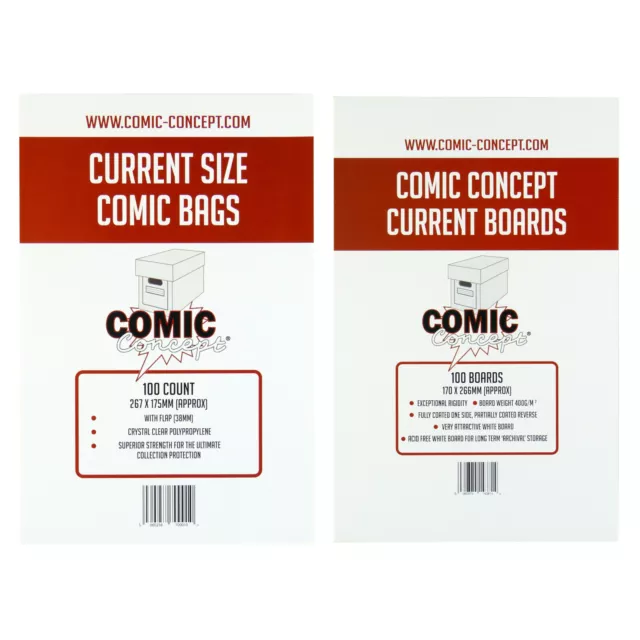 Comic Concept Comic Bags and Backing Boards -- CURRENT Size -- Great Value!!