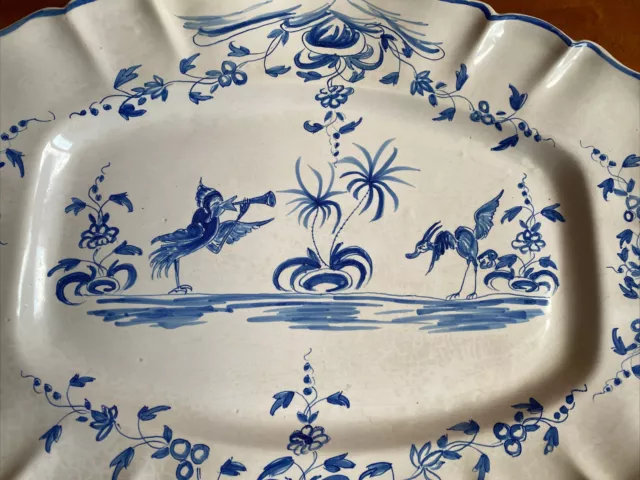 Ancien Grand Plat A Suspendre Faience Achard Moustiers Oiseau Bleu Deco 3