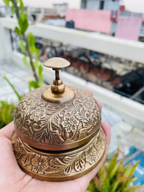 MARINE DESK BELL Antique Vintage Brass Hotel Service Ornate