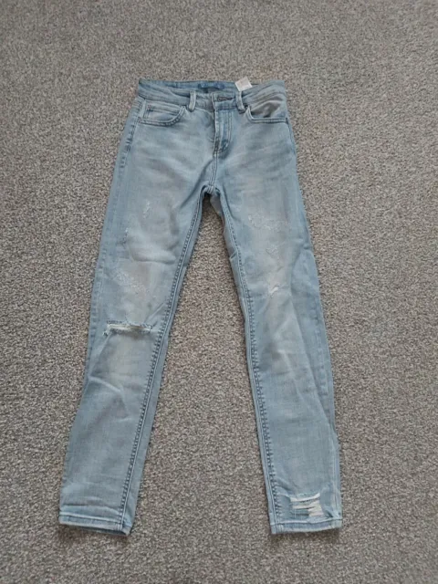 Girls Pull&Bear Faded Blue Distressed Stretch Slim Leg Denim Jeans Uk 9 Years