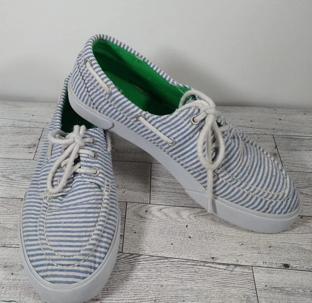 POLO Lilia shoes Ralph Lauren Blue & White Stripe Canvas Boat Deck Shoe Sz 7.5B