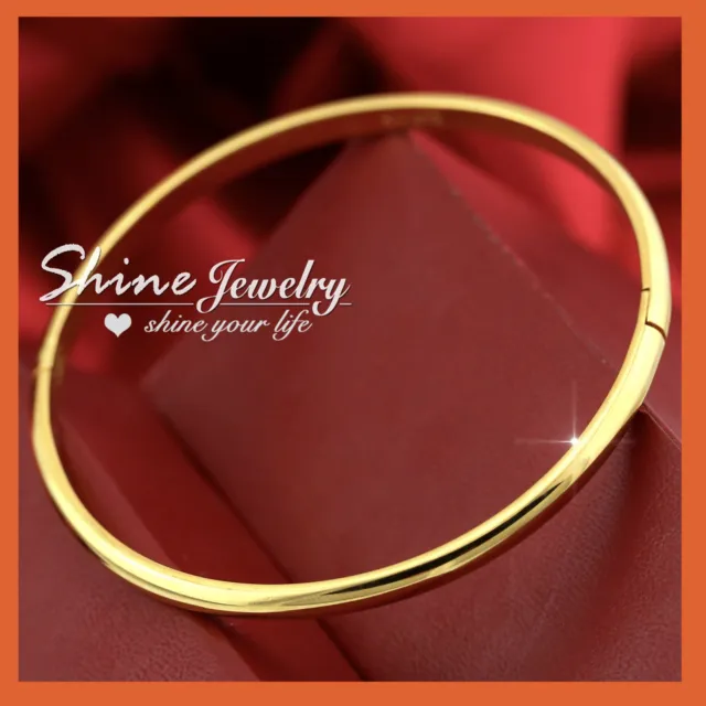 9K Gold Filled Eternity Comfort Round Band 6Mm Solid Hinged Bangle Bracelet Gift