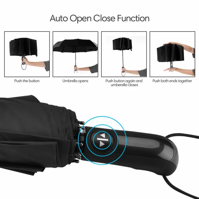 Automatic Black Umbrella Anti-UV Sun/Rain Windproof 3 Folding Compact Umbrella 2