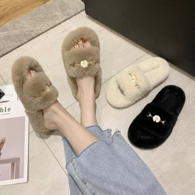 Donna Inverno Pantofole Pelliccia Finta Caldo Morbido Casa Scarpe Basse Casual