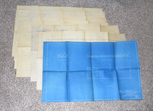 Lot Of 7 Antique Anniston Ordnance Depot Bynum Al Blueprint Drawings
