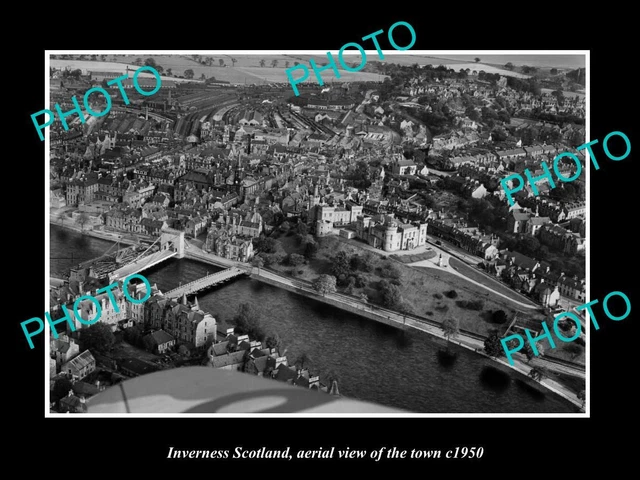OLD LARGE HISTORIC PHOTO OF INVERNESS SCOTLAND AERIAL VIEW OF THE TOWN c1950 1